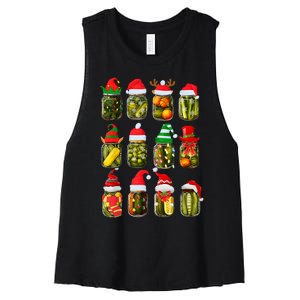 Retro Canned Pickles Jars Christmas Lights Canning Season Women's Racerback Cropped Tank