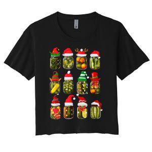 Retro Canned Pickles Jars Christmas Lights Canning Season Women's Crop Top Tee