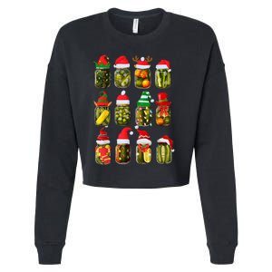 Retro Canned Pickles Jars Christmas Lights Canning Season Cropped Pullover Crew