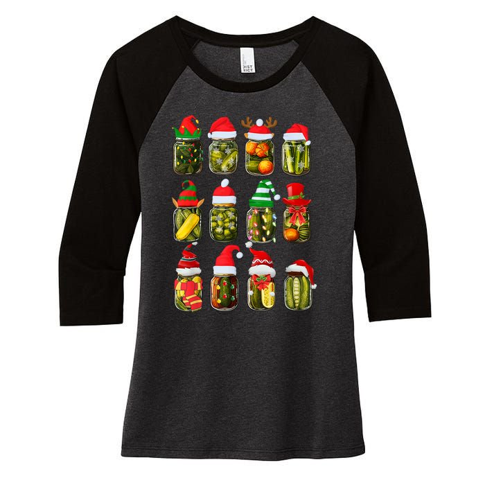 Retro Canned Pickles Jars Christmas Lights Canning Season Women's Tri-Blend 3/4-Sleeve Raglan Shirt