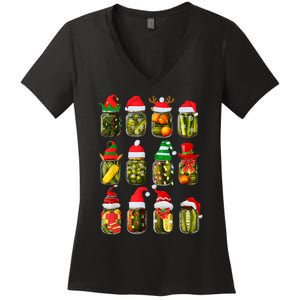 Retro Canned Pickles Jars Christmas Lights Canning Season Women's V-Neck T-Shirt