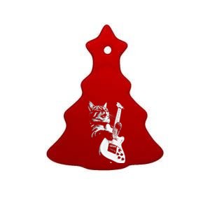 Rock Cat Playing Guitar Funny Guitar Cat Ceramic Tree Ornament