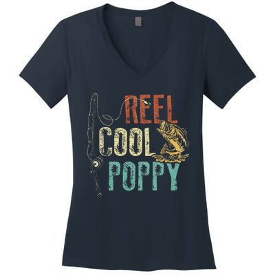 Reel Cool Poppy Fishing Grandpa Gift Fathers Day Fisherman Women's V-Neck T-Shirt