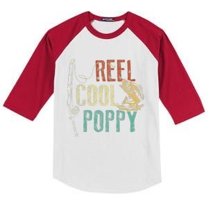 Reel Cool Poppy Fishing Grandpa Gift Fathers Day Fisherman Kids Colorblock Raglan Jersey