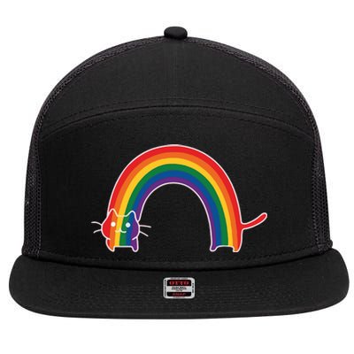 Rainbow Cat Pride Lgbtq Cat Lovers 7 Panel Mesh Trucker Snapback Hat