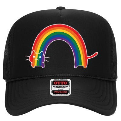 Rainbow Cat Pride Lgbtq Cat Lovers High Crown Mesh Back Trucker Hat