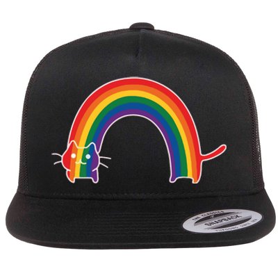 Rainbow Cat Pride Lgbtq Cat Lovers Flat Bill Trucker Hat