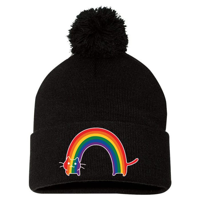 Rainbow Cat Pride Lgbtq Cat Lovers Pom Pom 12in Knit Beanie