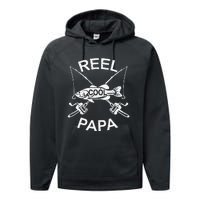 Reel Cool Papa Fishing Dad Gifts Father's Day Fisherman Fish Performance Fleece Hoodie