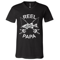 Reel Cool Papa Fishing Dad Gifts Father's Day Fisherman Fish V-Neck T-Shirt