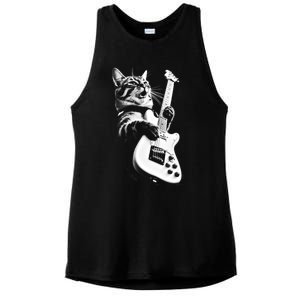 Rock Cat Playing Guitar Ladies PosiCharge Tri-Blend Wicking Tank