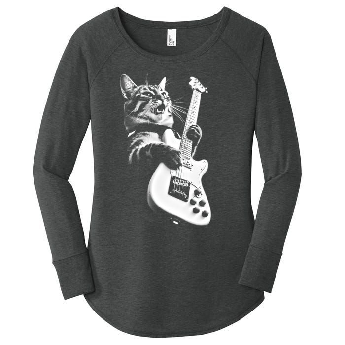 Rock Cat Playing Guitar Women's Perfect Tri Tunic Long Sleeve Shirt