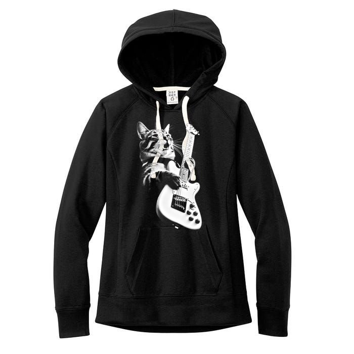 Rock Cat Playing Guitar Women's Fleece Hoodie