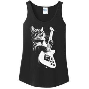 Rock Cat Playing Guitar Ladies Essential Tank