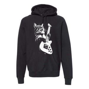 Rock Cat Playing Guitar Premium Hoodie