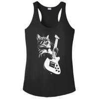 Rock Cat Playing Guitar Ladies PosiCharge Competitor Racerback Tank