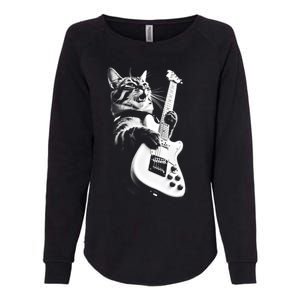 Rock Cat Playing Guitar Womens California Wash Sweatshirt