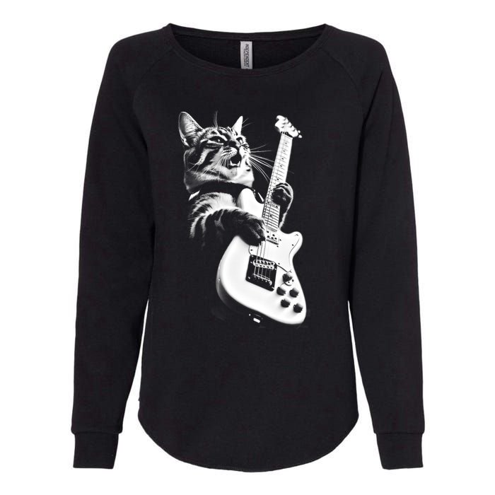 Rock Cat Playing Guitar Womens California Wash Sweatshirt