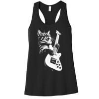 Rock Cat Playing Guitar Women's Racerback Tank