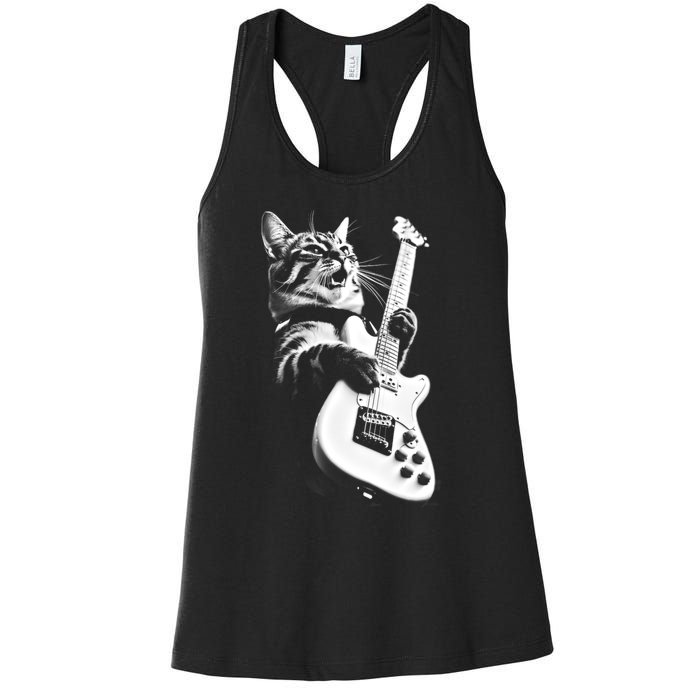 Rock Cat Playing Guitar Women's Racerback Tank