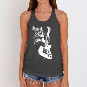 Rock Cat Playing Guitar Women's Knotted Racerback Tank