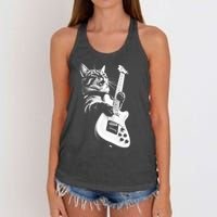 Rock Cat Playing Guitar Women's Knotted Racerback Tank