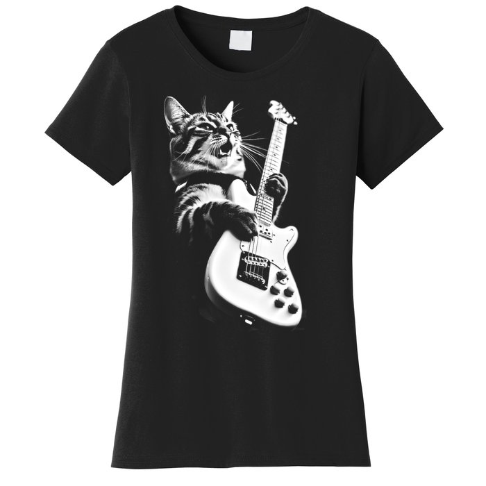 Rock Cat Playing Guitar Women's T-Shirt