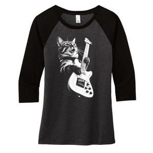 Rock Cat Playing Guitar Women's Tri-Blend 3/4-Sleeve Raglan Shirt