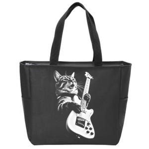 Rock Cat Playing Guitar Zip Tote Bag