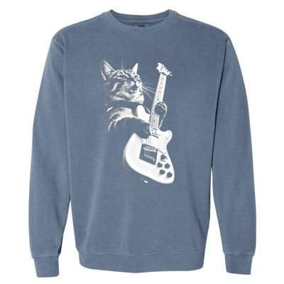 Rock Cat Playing Guitar Garment-Dyed Sweatshirt