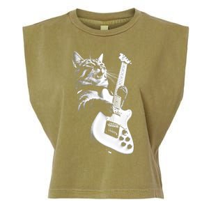 Rock Cat Playing Guitar Garment-Dyed Women's Muscle Tee