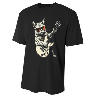 Rock Cat Playing Guitar Rock Kitty Funny Guitar Cat Performance Sprint T-Shirt