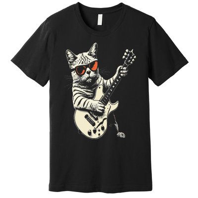 Rock Cat Playing Guitar Rock Kitty Funny Guitar Cat Premium T-Shirt