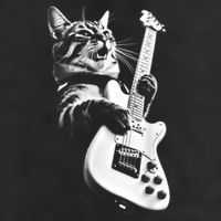 Rock Cat Playing Guitar Funny Guitar Cat 7 Panel Mesh Trucker Snapback Hat