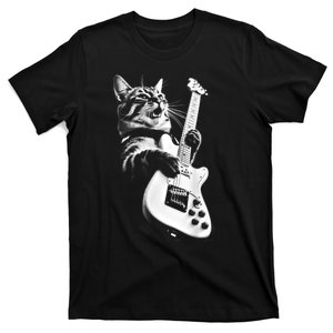 Rock Cat Playing Guitar Funny Guitar Cat T-Shirt