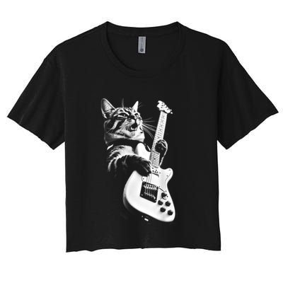 Rock Cat Playing Guitar Funny Guitar Cat Crop Top