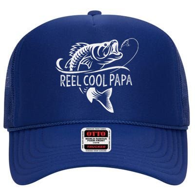 Reel Cool Papa Fishing Dad Gifts Fathers Day Fisherman Fish High Crown Mesh Back Trucker Hat