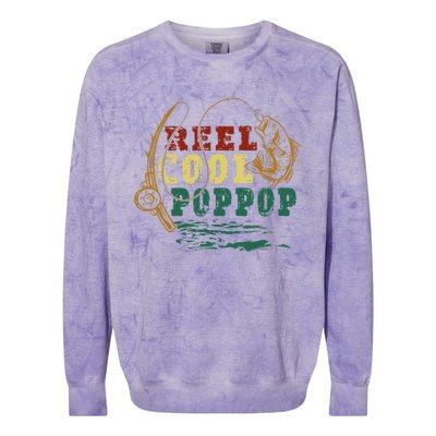 Reel Cool Pop Pop Vintage Fishing Funny Grandpa Fisherman Colorblast Crewneck Sweatshirt