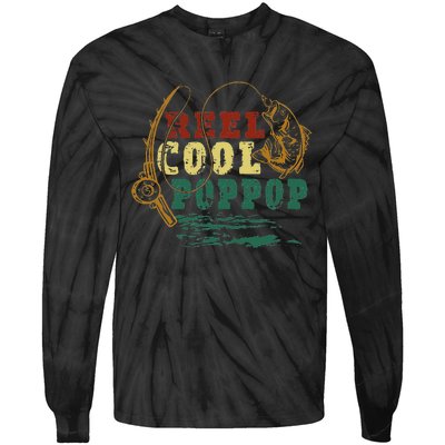 Reel Cool Pop Pop Vintage Fishing Funny Grandpa Fisherman Tie-Dye Long Sleeve Shirt