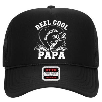 Reel cool Papa dad fishing High Crown Mesh Back Trucker Hat