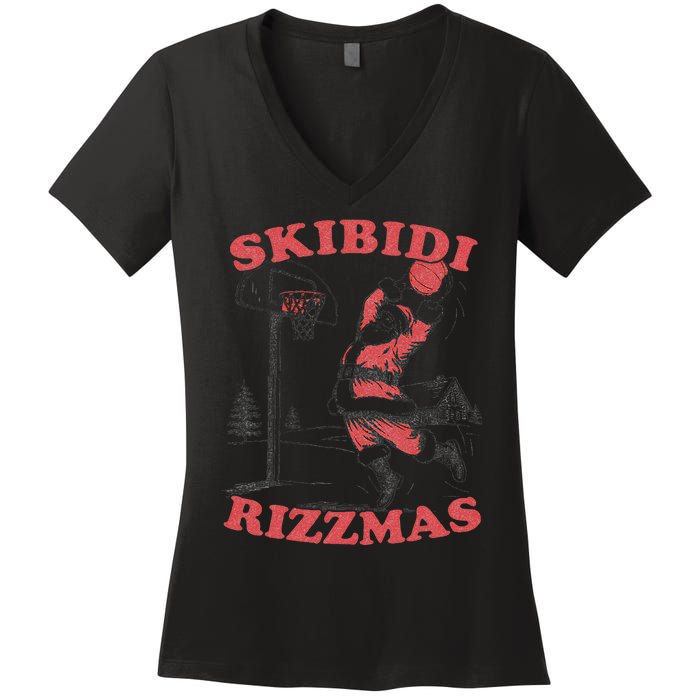 Rizzmas Christmas Rizz Santa Claus Basketball Gift Women's V-Neck T-Shirt