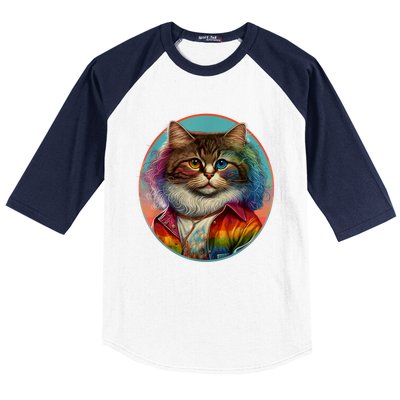 Rainbow Cat Baseball Sleeve Shirt