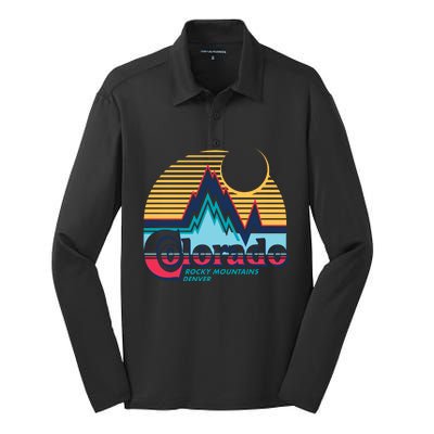 Retro Colorado Rocky Mountains Silk Touch Performance Long Sleeve Polo