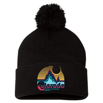 Retro Colorado Rocky Mountains Pom Pom 12in Knit Beanie