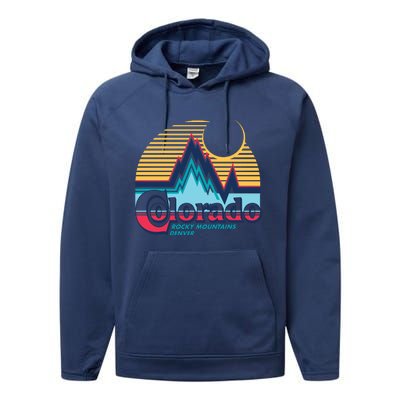 Retro Colorado Rocky Mountains Performance Fleece Hoodie