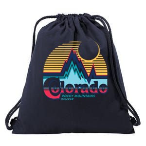 Retro Colorado Rocky Mountains Drawstring Bag