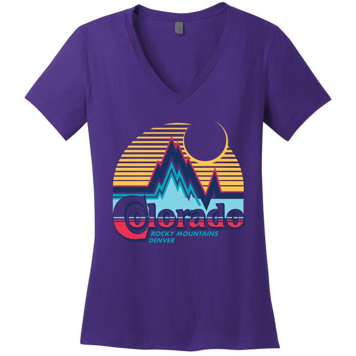 Retro Colorado Rocky Mountains Women's V-Neck T-Shirt