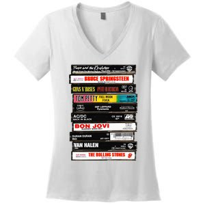 Rock Cassettes Rock Band Women's V-Neck T-Shirt