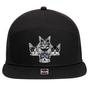 Retro Cat Rock Retro Music Concert Band 7 Panel Mesh Trucker Snapback Hat