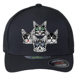 Retro Cat Rock Retro Music Concert Band Flexfit Unipanel Trucker Cap